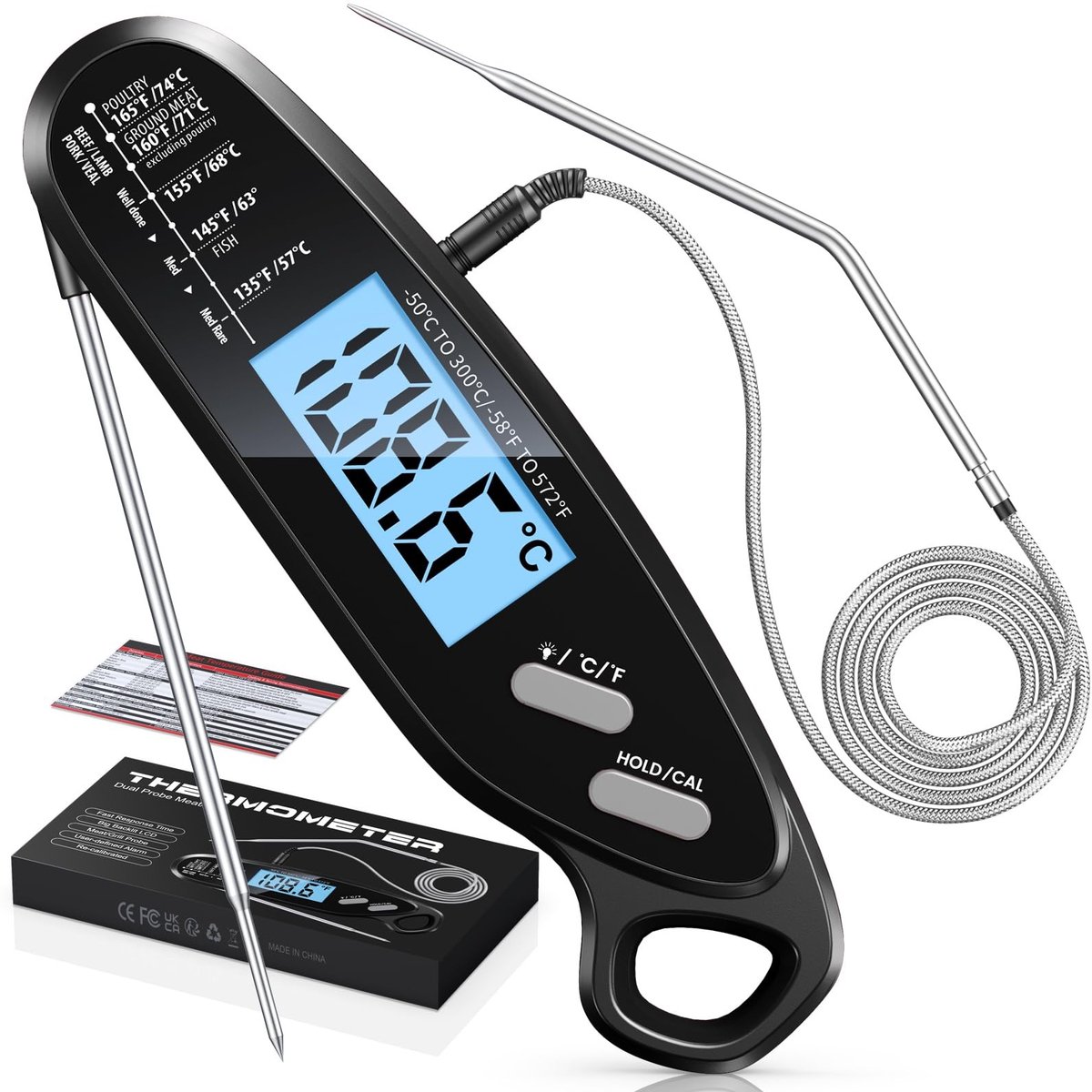 Dailygoods - Cosensi - Dailygoody - Keuken Thermometer - Digitale Grill Thermometer - Grote Display met Achtergrondverlichting - Vlees Thermometer - Magnetisch voor Oven - V..