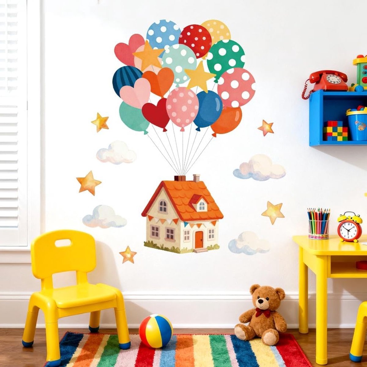 Ballon Huis Muurstickers Decoratie - Verwijderbare Peel en Stick Vinyl 3D Behang voor Slaapkamer, Woonkamer en Klaslokaal - 2 Vellen 30x96cm