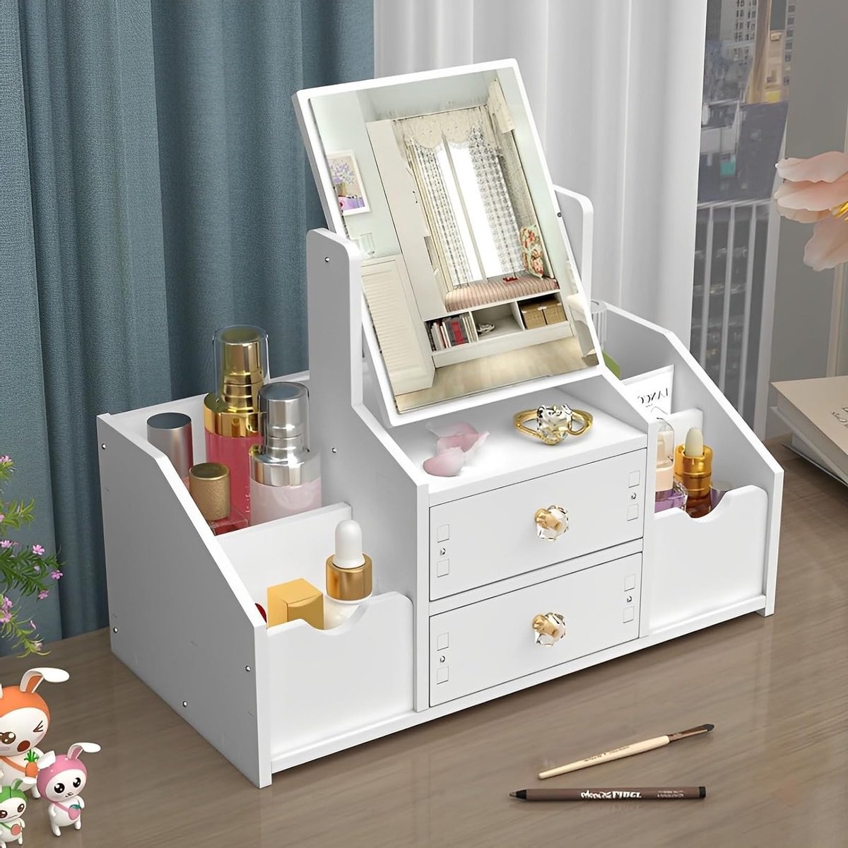 Make-up Kaptafel met Lades en Spiegel, Organizer voor Sieraden en Make-up in de Slaapkamer
