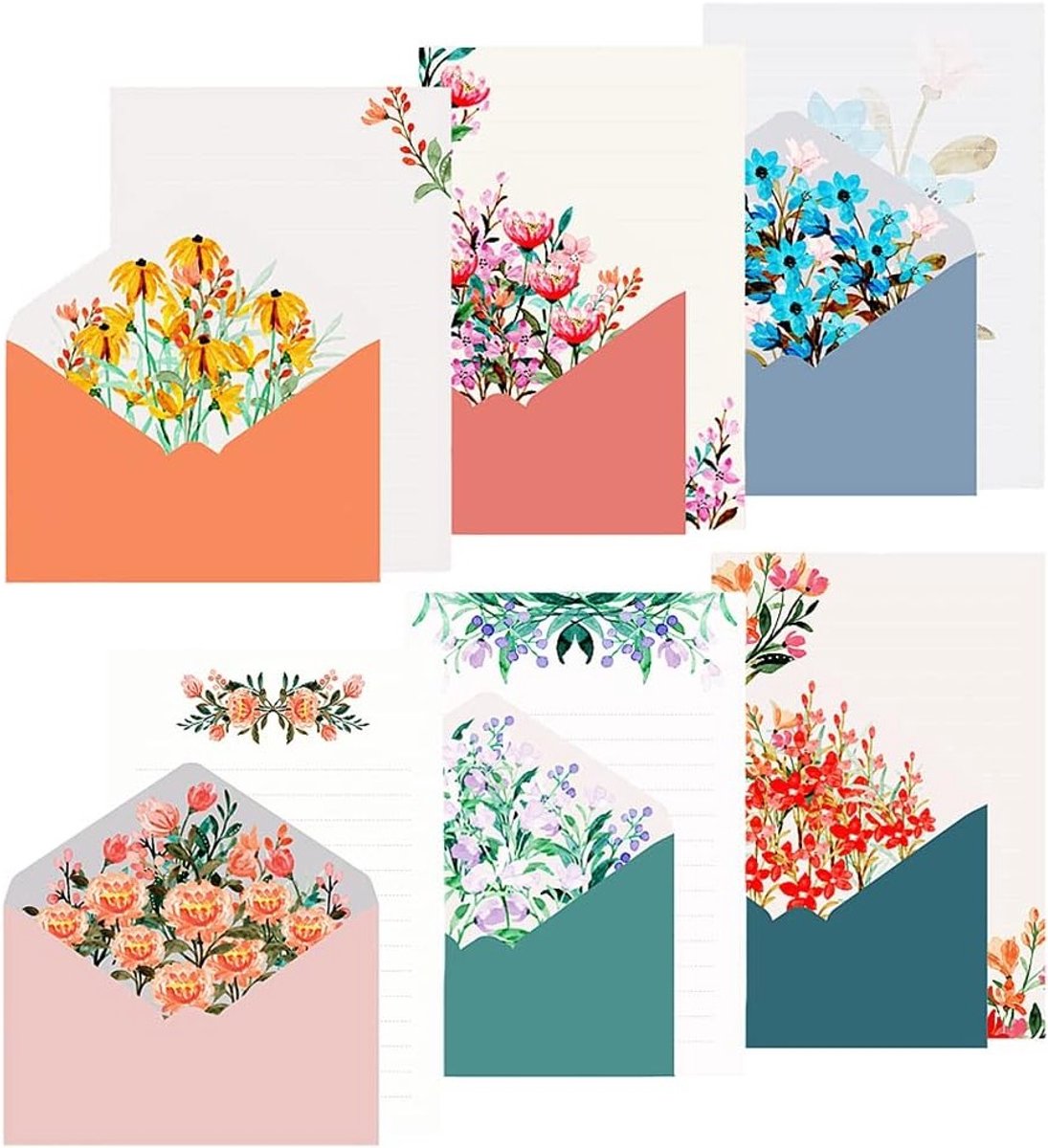 Floral Themapapier Set met 48 Dubbelzijdige Schrijfpapier en 24 Enveloppen voor Creatieve Projecten en Briefwisseling