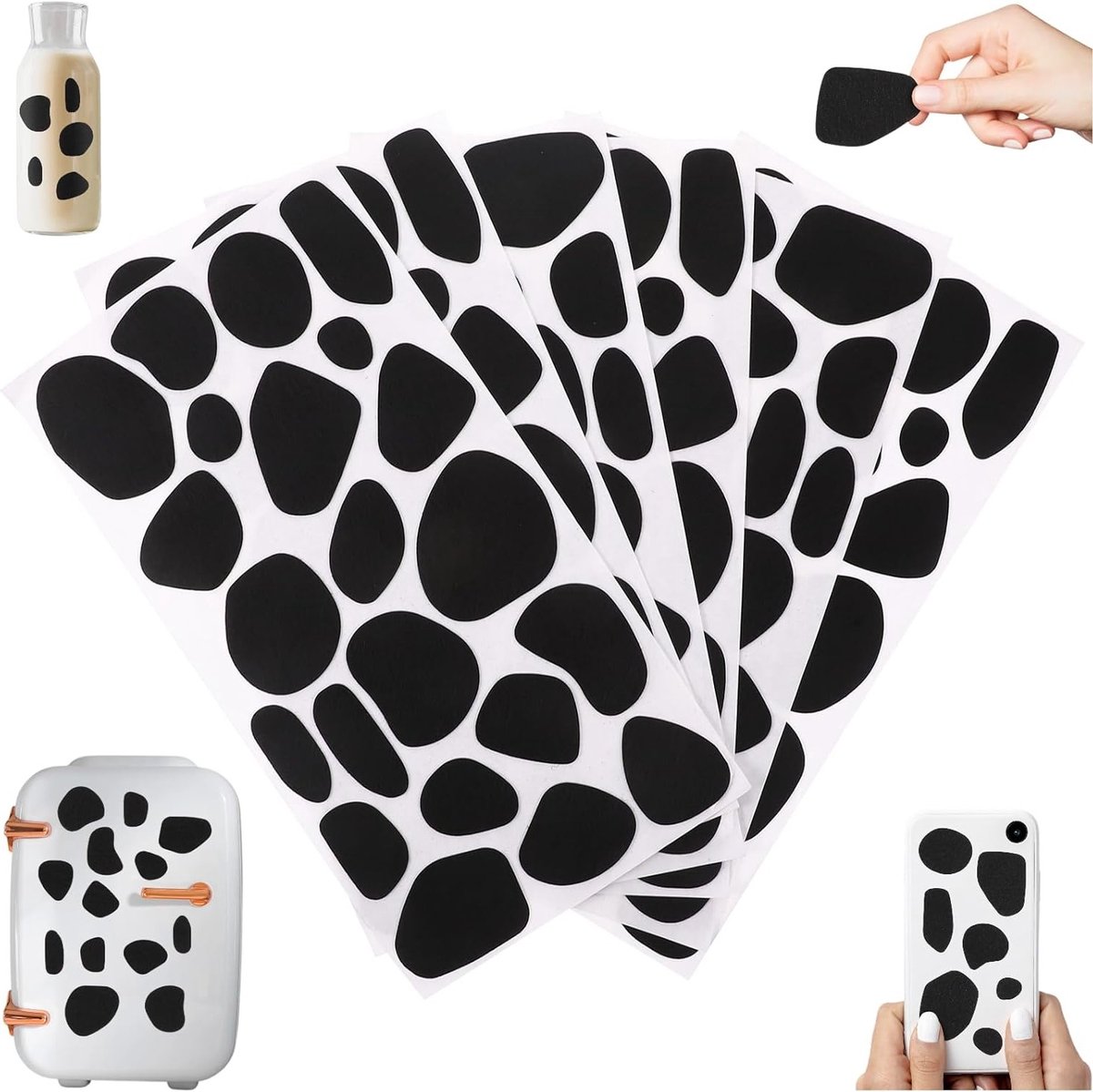 6 Vellen Zelfklevende Dalmatiër Vlekken Stickers - Onregelmatige Zwarte Viltstickers voor Doe-het-zelf Kostuums van Dames, Heren en Kinderen - Perfect voor Feestjes en Creatieve Projecten