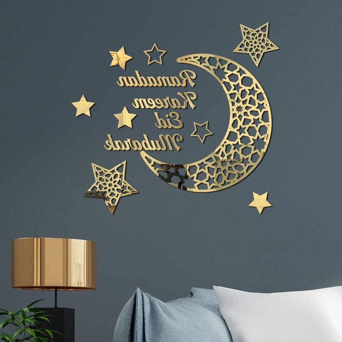 3D Zelfklevende Acryl Spiegel Sticker voor Wanddecoratie - Mooi Eid Mubarak Thuisdecor voor Deuren, Ramen en Kasten, Hoogwaardige Materialen