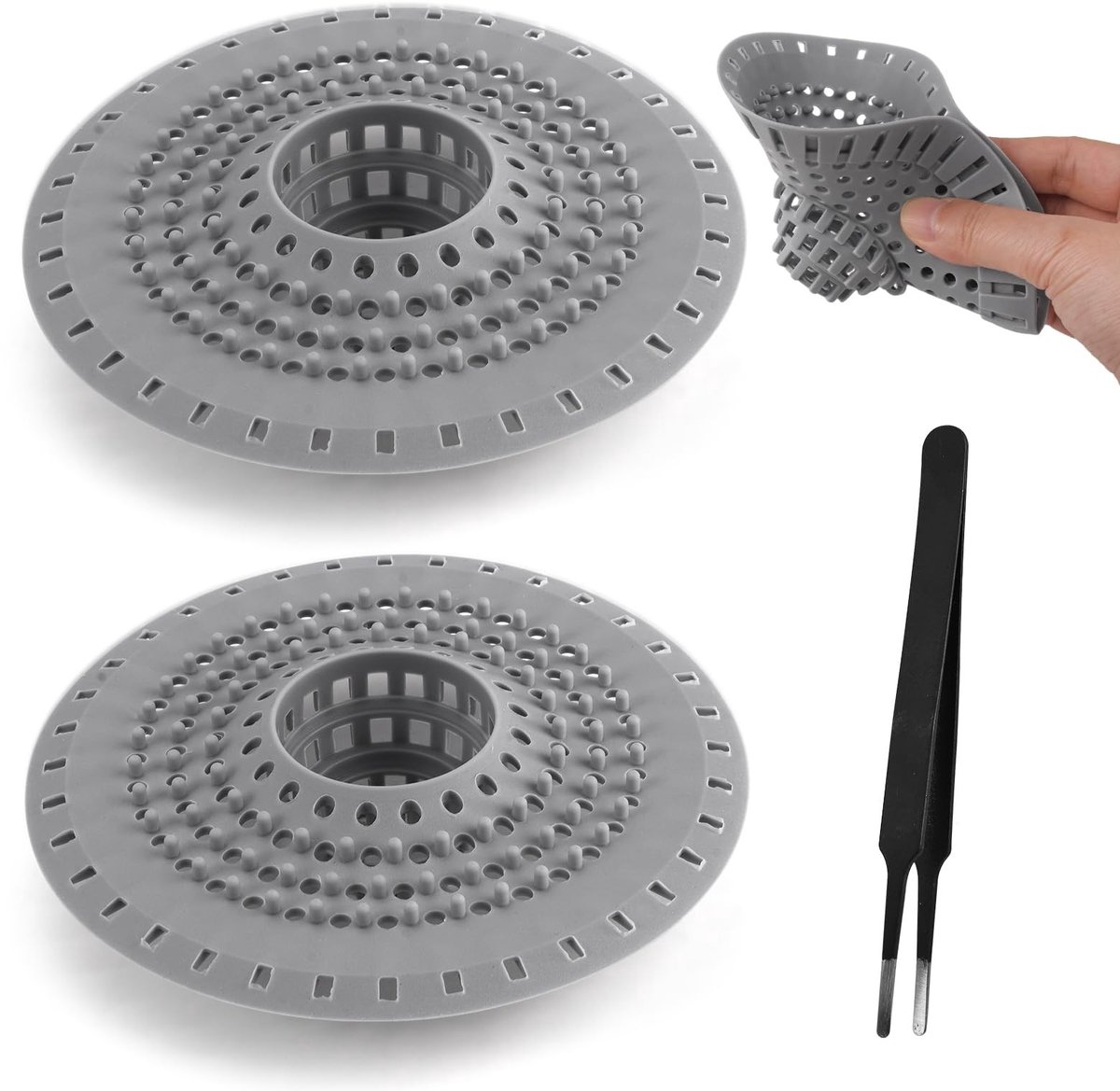 Dailygoods - Set van 2 Siliconen Afvoerzeven met Zuignap voor Douche en Keuken