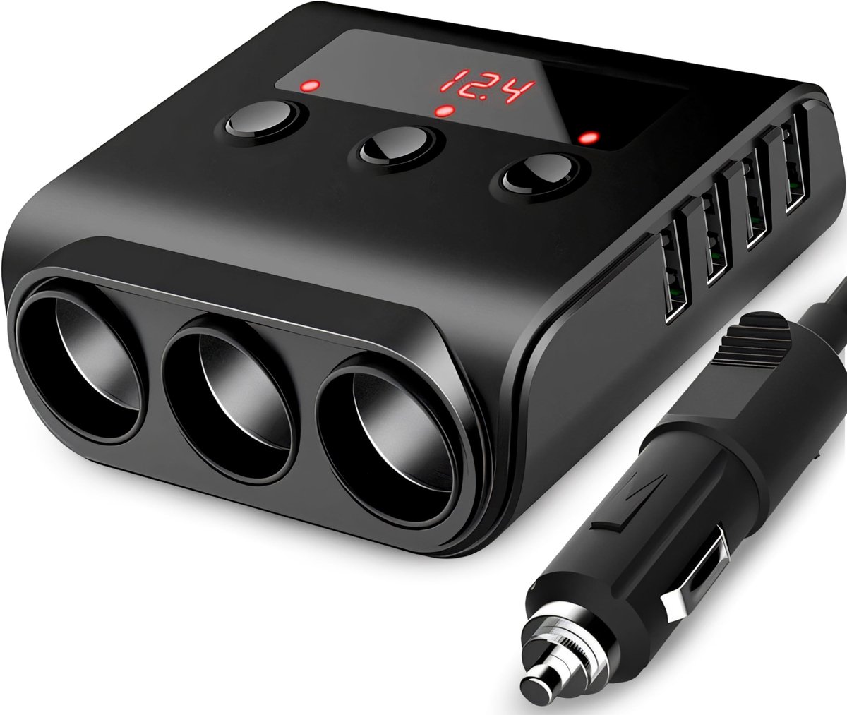 Dailygoods - 12V/24V Sigarettenaansteker Adapter met 3 Stopcontacten en 4 USB-poorten