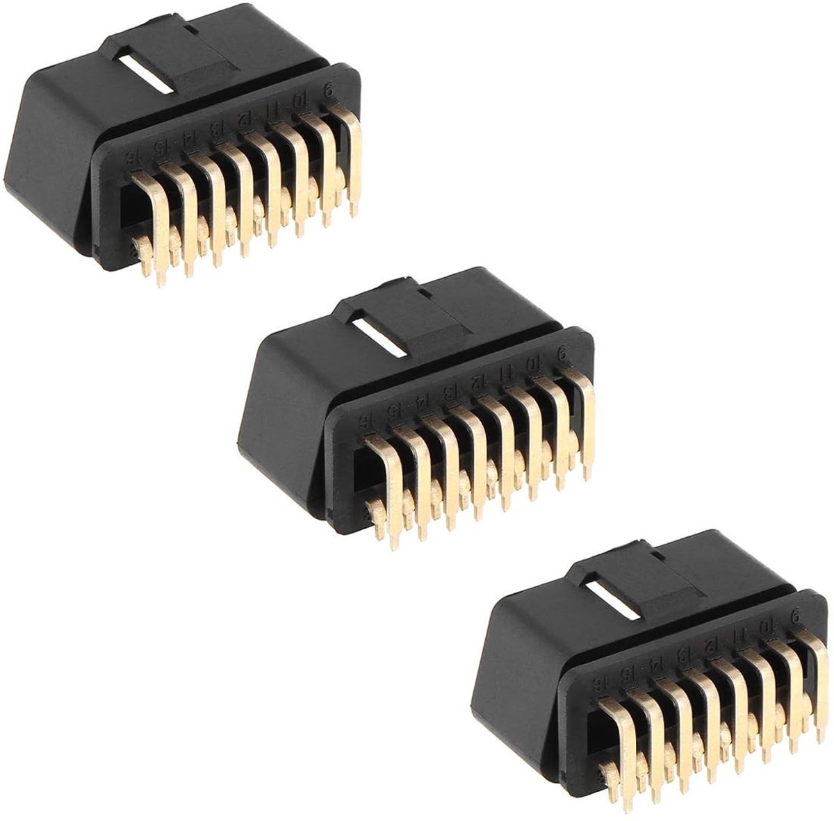 Dailygoods - 3-Pack OBD2 Connector 16-Pins Haakse Stekker