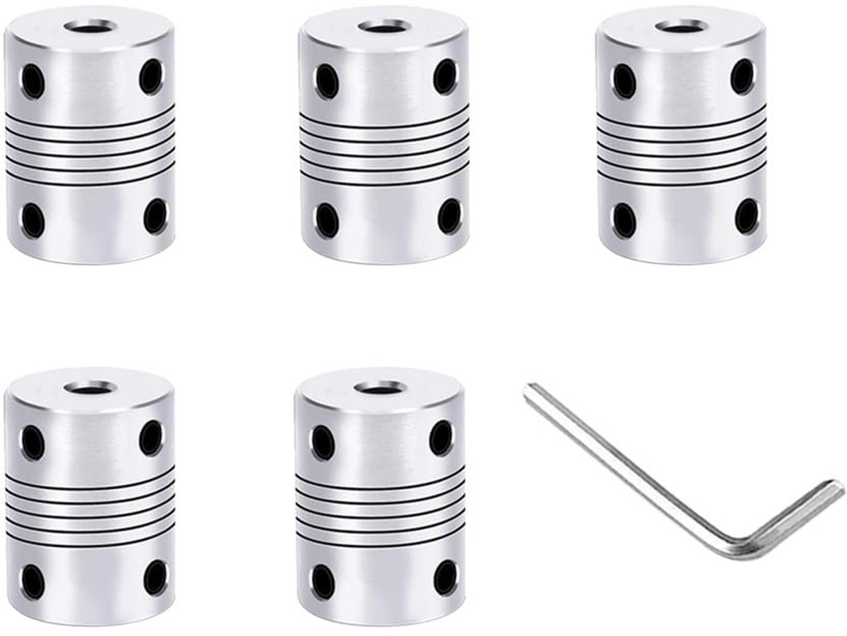 Dailygoody - 3D Printer Aluminium Flexibele Koppeling - Stappenmotor Koppeling - Elimineert Spanningen - Zilver - Flexibel - Inclusief Inbussleutel - ...