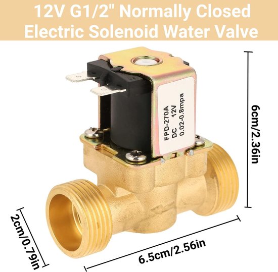 Dailygoody - OmGoods - Dailygoody - 1/2" Elektrische Solenoïde Ventiel - Messing, 12V, Normaal Gesloten voor Waterbeheersing — afbeelding 4