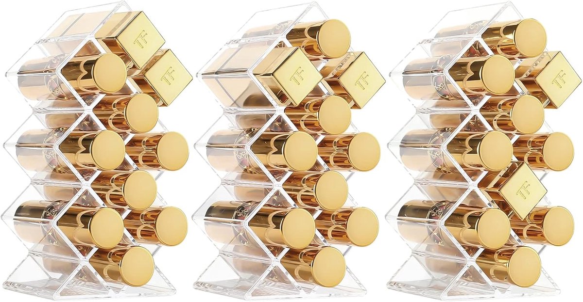 MONTKIARA Lippenstift Houder Set van 3 - 30 Vakken Transparant Acryl - Stapelbaar Fish Shape - Voor Lipstick, Lip Gloss & Make-up Kwasten - Kaptafel Organizer