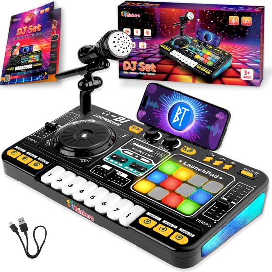 DJ Set Kinderen met Leerboekje - Oplaadbaar - Bluetooth - Microfoon - Speelgoed Muziekspeler - DJ Mixer Kids