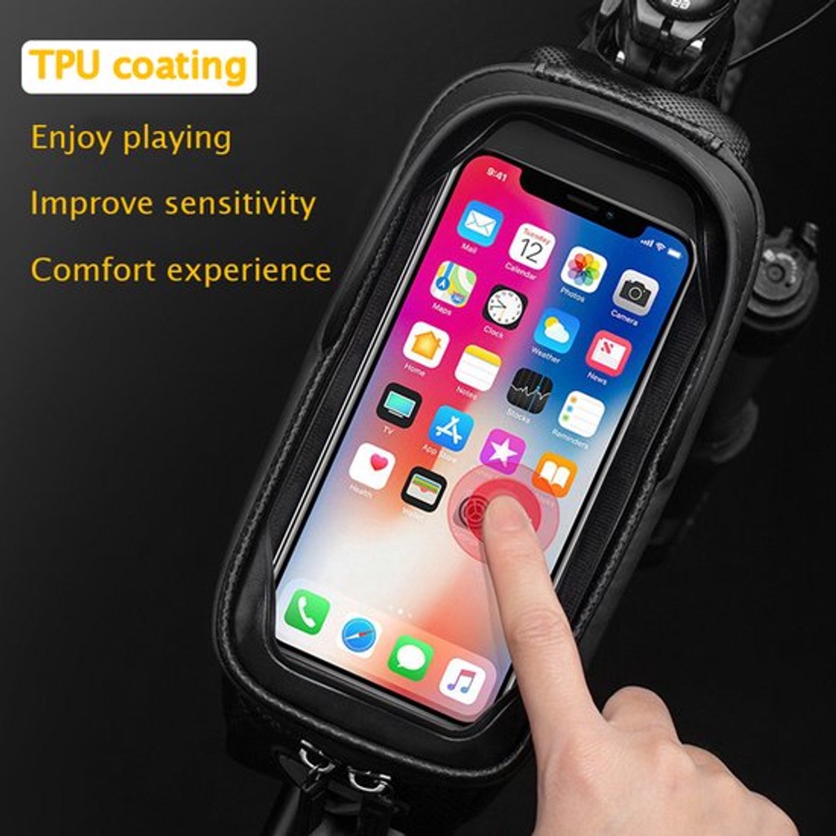 Fiets-telefoonhouder / Stuurtas (voorop gemonteerd) — Waterdicht fietsaccessoire met harde EVA-buitenkant — Fiets-telefoontas — Telefoontas voor e-bikes — Met touchscreen-compatibiliteit en regenhoes — Geschikt voor telefoons tot 6,9 inch