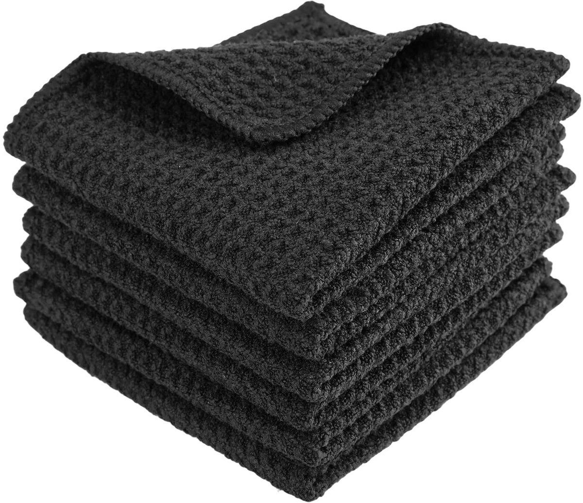 Dailygoods - 6 Stuks Microvezel Theedoeken 20 x 20 cm Zwart