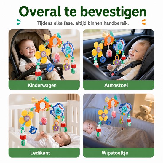 BOTC Speelboog Baby - Wagenspanner met Hangend Speelgoed - Voor Kinderwagen, Autostoeltje, Wieg & Ledikant - Baby Speelgoed - Kleurrijk - Zeedieren — afbeelding 2