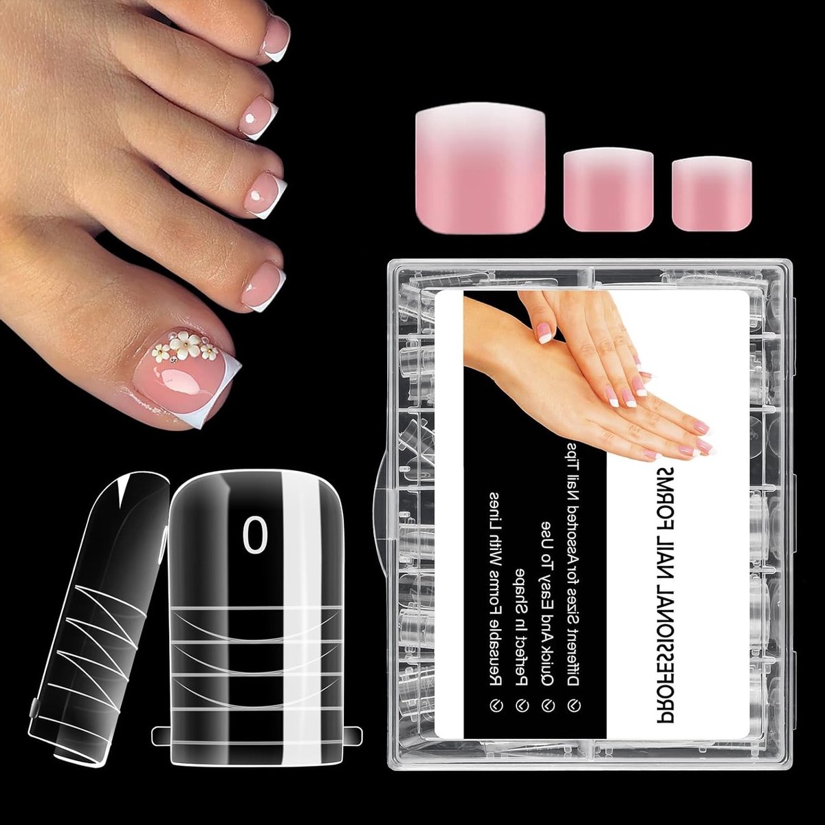 120 Stuks Polygel Nagelvormen voor Teennagels, 12 Maten Lange Vierkante Dubbele Vormen voor Pedicure, Herbruikbare Teennageltips en Mallen, Duidelijk en Duurzaam
