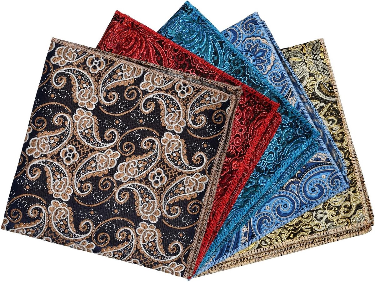 Set van 5 Stuks Herenhandschoenen van Polyester, Klassieke Zakdoeken met Oosters Motief, 23 x 23 cm, Perfect als Cadeau voor Vader, Echtgenoot of Vriend