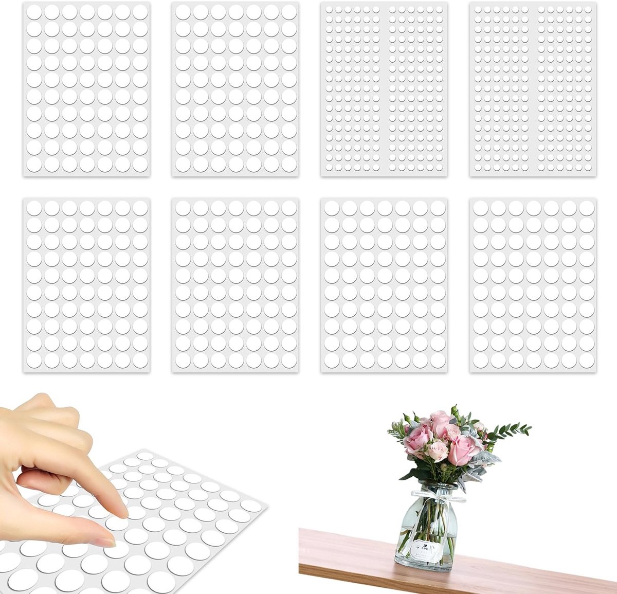 Dubbelzijdige Hechtingspunten - 800 Stuks Transparante Ronde Plakpads voor Posters, Behang en Creatieve Klussen, Verkrijgbaar in 2 Maten