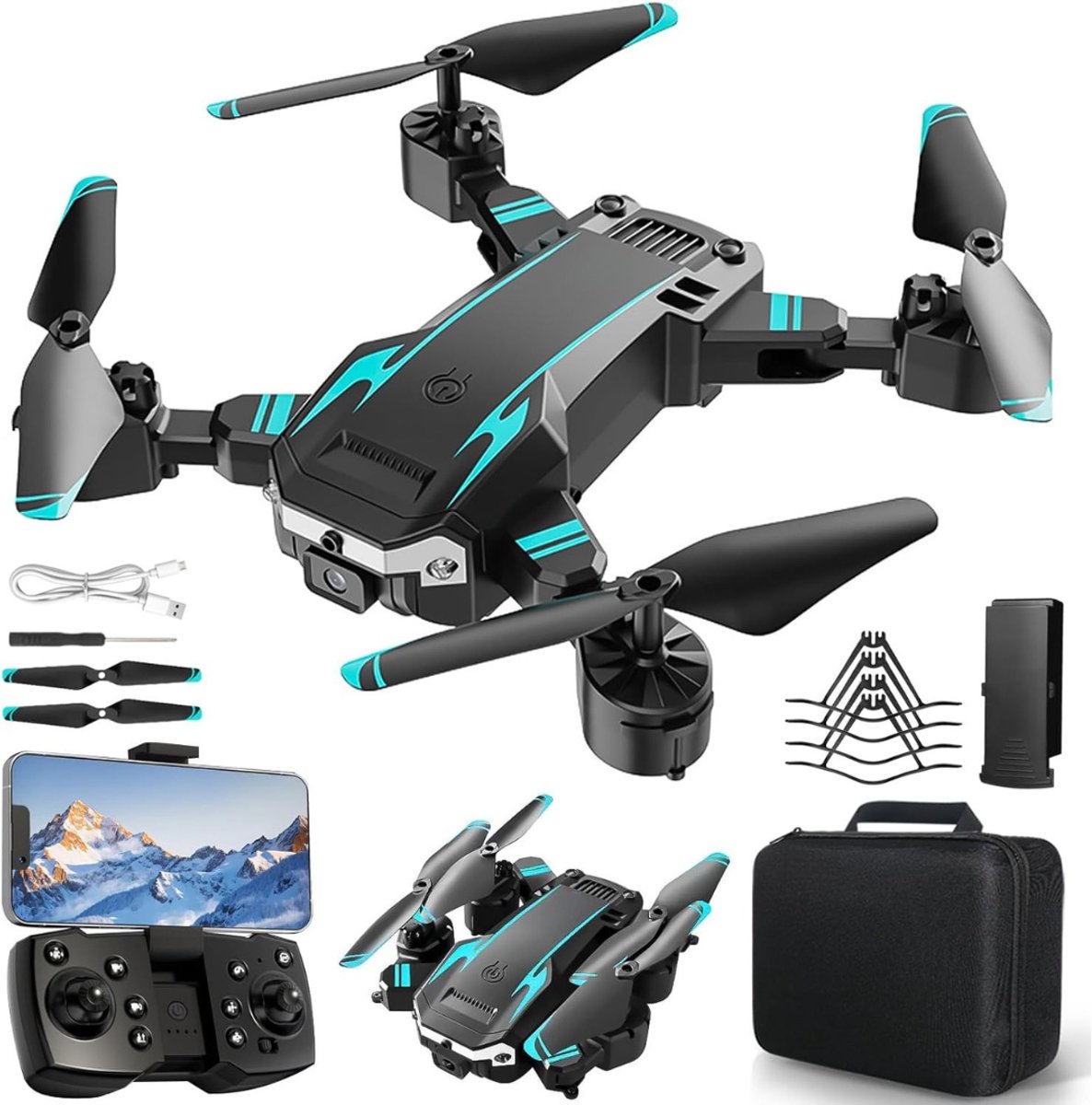 SNJY® Drone met Camera - Drone voor Volwassenen - Drones voor Kinderen - 4K Camera - 3D-Flips - Zwart/Blauw