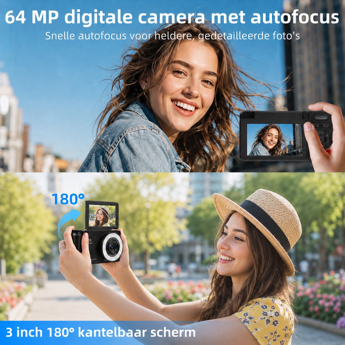 Nice win 4K 64MP Digitale Camera - Beauty Licht - 18X Zoom - Vlog Camera met 32GB Kaart thumbnail 4