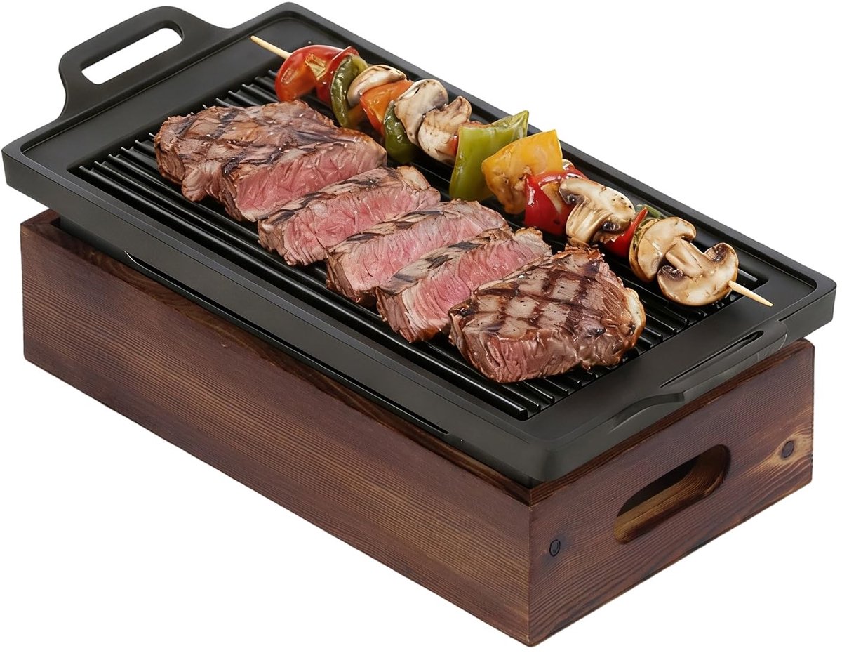 Dailygoody - BBQ-grillpan - Multifunctionele barbecueplaat - Rookloze en niet-klevende grill - Draagbare tafelgrill - Voor binnen en buiten - Aluminiu