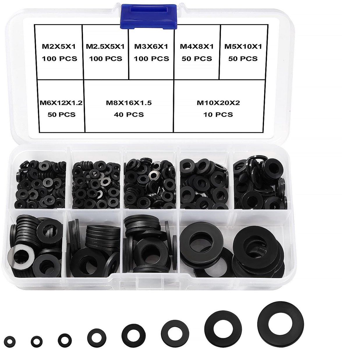 Dailygoody - Nylon Platte Ring Assortment Kit - 500 Stuks - Diverse Maten - Zwart - Sluitringen voor Mechanische Toepassingen - Veelzijdig en Duurzaam
