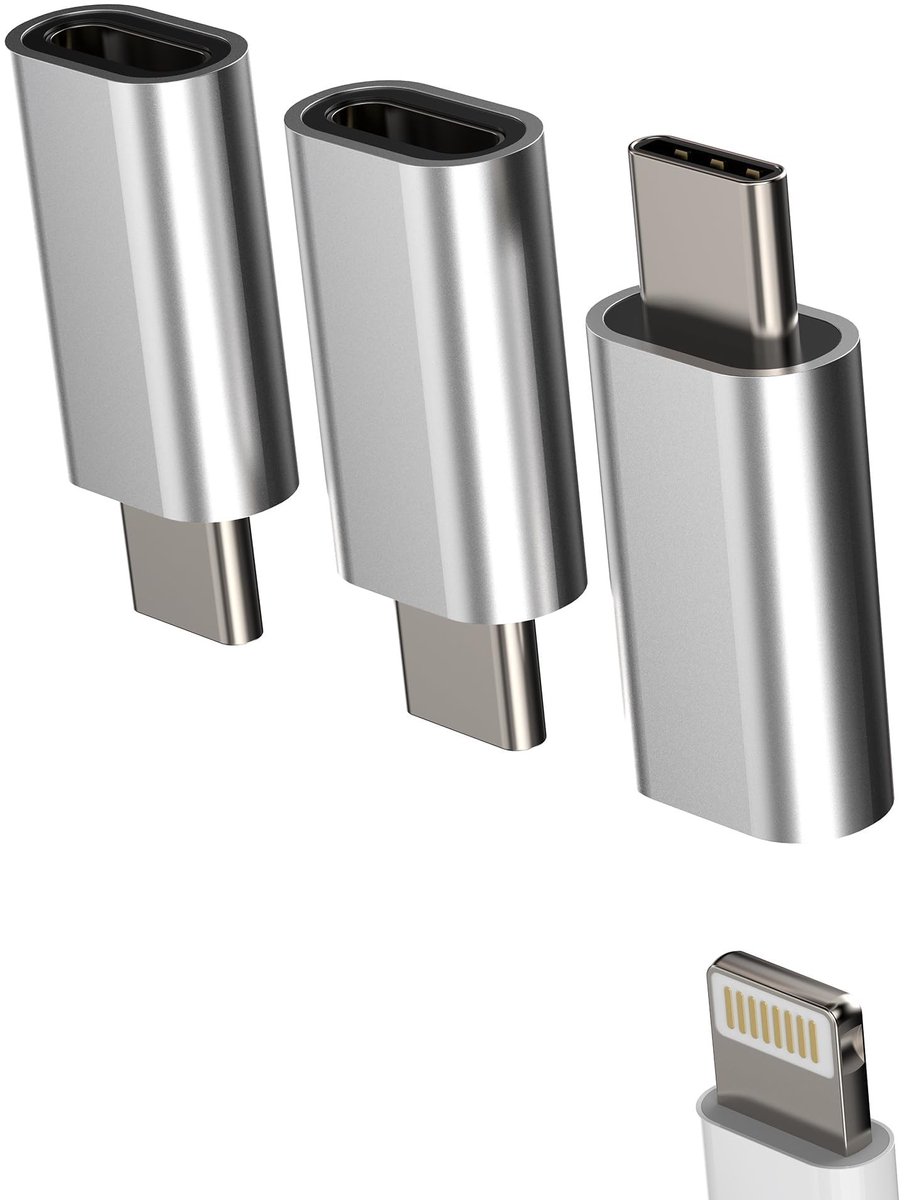Dailygoods - Lightning naar USB C adapter (3 stuks) voor Apple apparaten