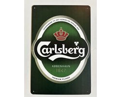 Carlsberg Metalen wandbord 20 x 30 cm - Mancave -Wand Decoratie - Metalen borden - Tekst borden - Metalen bord - Reclame bord - Vintage - Kroeg - Bar – Cafe - Horeca - rettro