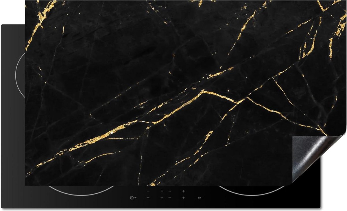 Inductie Beschermer - Kookplaat Mat - Keuken Werkruimte - Uniek Marmer Design - 71x52 cm - Zwart Goud