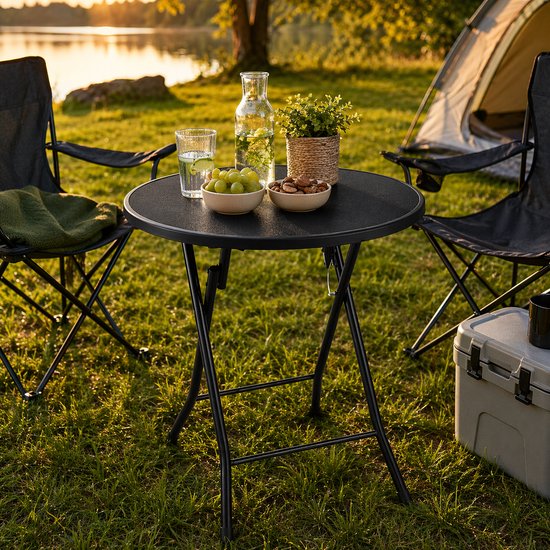 Bardi Inklapbare Tafel Rond - Campingtafel - Klaptafel - Vouwtafel Buiten - Tuintafel - Ø60 x 74 - Zwart van Merkloos — afbeelding 3