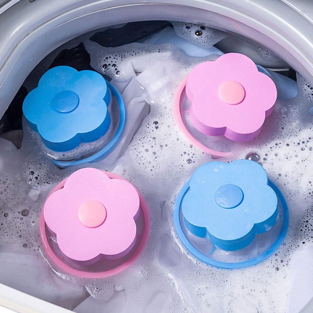 Waszeefzak - Pluizenfilter Wasmachine - Kleding Reinigen - Herbruikbaar en Duurzaam - 4 stuks - Blauw en Roze