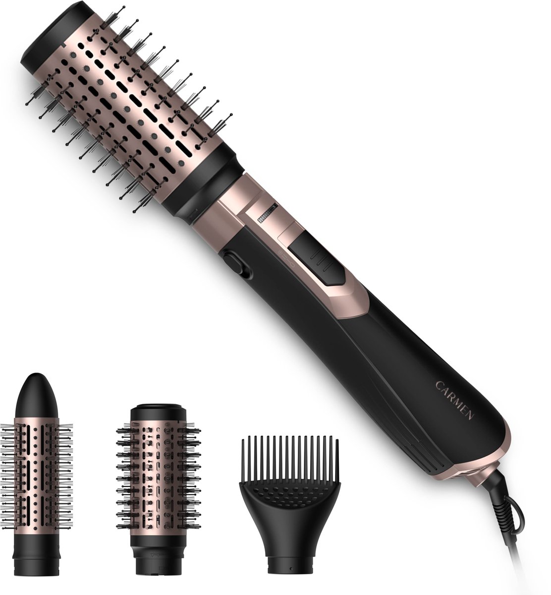 Carmen CHB1045B - Föhnborstel - Airstyler met 4 Opzetstukken - Krulborstel - Blowout Brush - ION Keramisch - 2 Standen