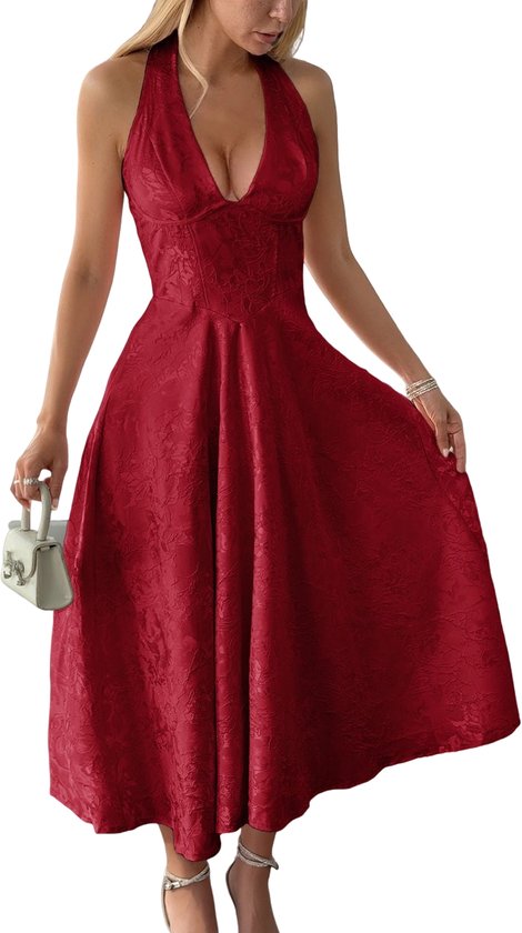 Elegante Halter Jurk - Rood - Casual Chique