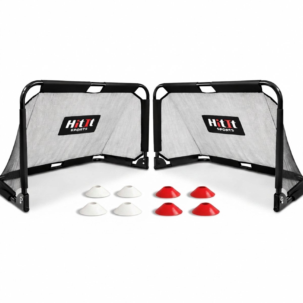 HitIt SPORTS® Voetbaldoeltjes Set van 2 – Stalen Frame 120 x 75 cm – Voetbal Spullen & Trainingsmateriaal – Inklapbaar Voetbaldoel – Goal voor Kinderen – Inclusief 8 Pionnen