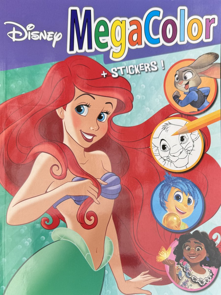 MegaColor Disney Princess Ariel - Kleur-en stickerboek - Extra dik! - Kleurboek met 25 stickers - 130 Kleurplaten