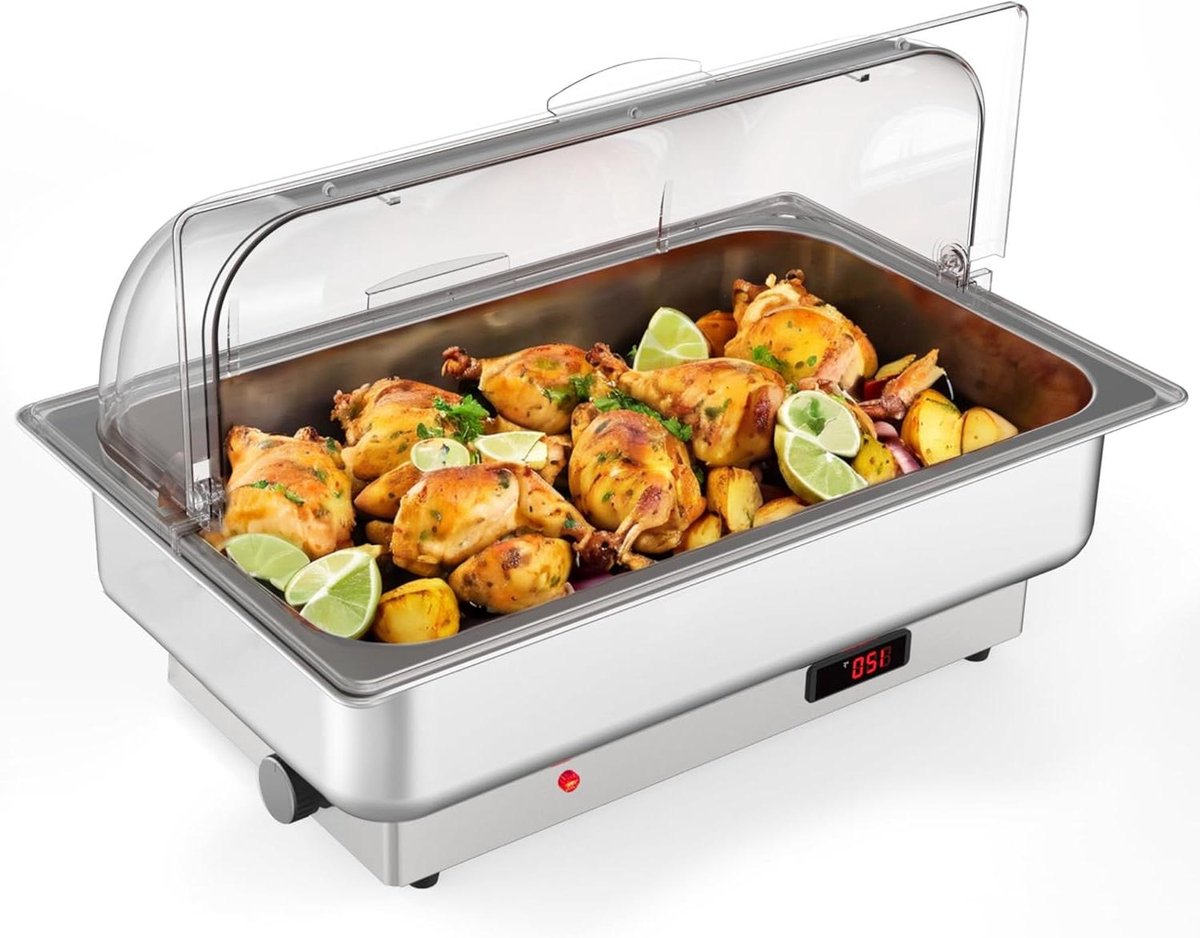 Elektrische Buffetset - Warmhoudbak Catering - Feesten Organiseren - Temperatuurregeling - 15 Liter - Zilver