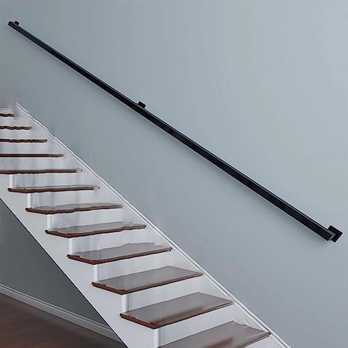 Trapleuning Vierkant - Handgreep Veiligheid - Trap Lopen - Smeedijzer Roestvrij - 300 cm - Zwart
