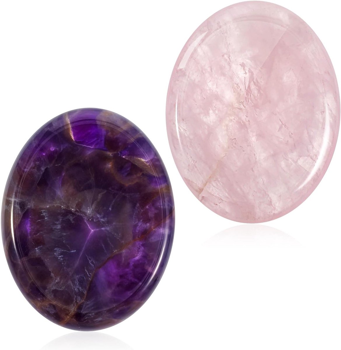 Set van 2 Handgegraveerde Amethist Ringen voor Stressverlichting, Natuurlijke Kristallen voor Angstbeheersing en Decoratie in Huis
