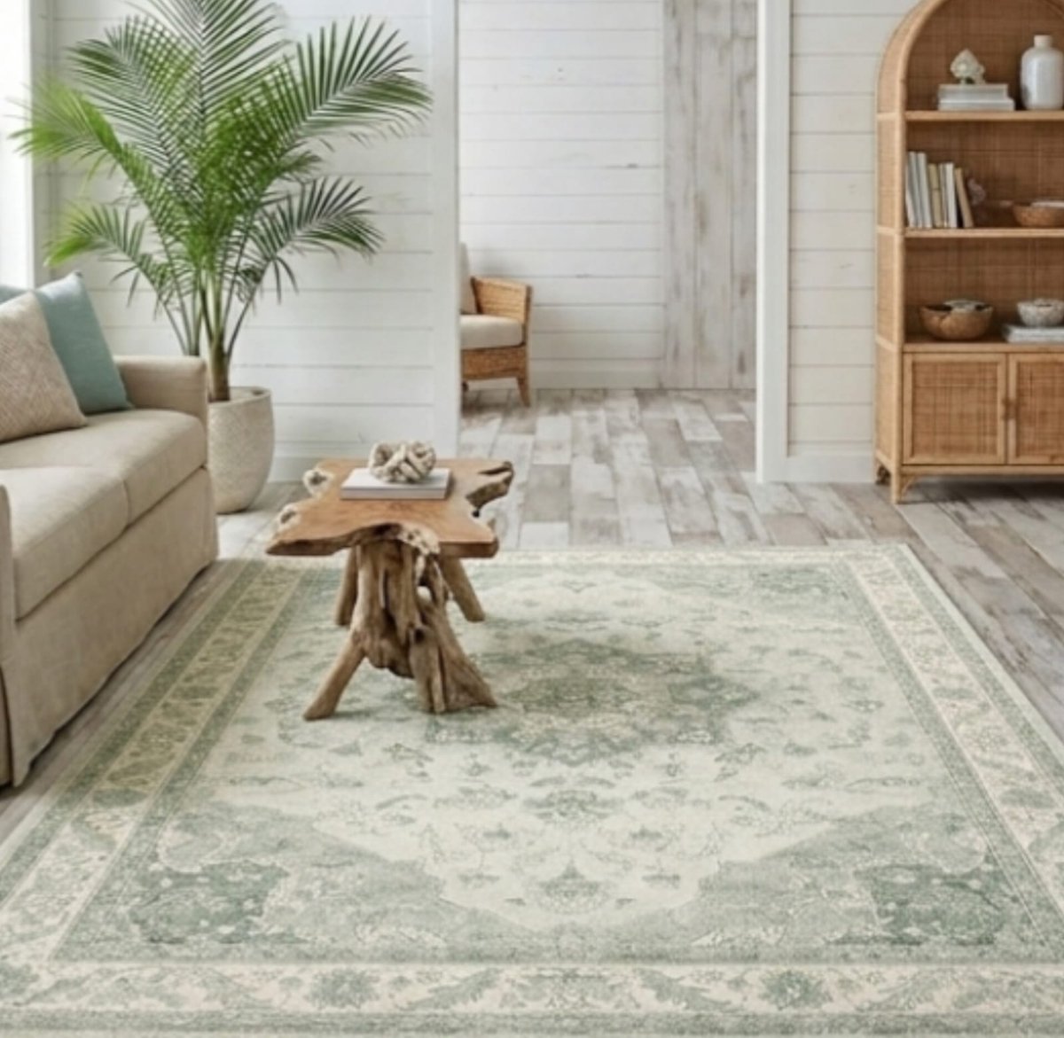 Vloerkleed 200x300 cm Vintage Beige Wasbaar – Boho Laagpolig Tapijt voor Woonkamer & Slaapkamer – Zacht Antislip Groot Vloerkleed – Onderhoudsvriendelijk & Stijlvol – Urbanhome