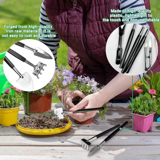 13 stuks tuingereedschapsset, tuingereedschap met opbergzak, bonsai-gereedschap, bonsai-accessoires, bonsai-gereedschapset, geschikt voor binnen en buiten, bloemen, tuin, groenteplanten (zwart) van HALLO Schrauben GmbH — afbeelding 2