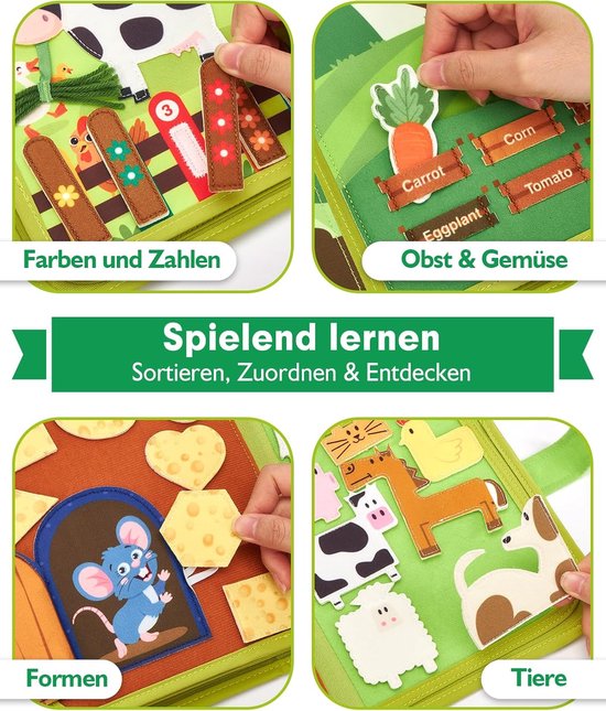 20-in-1 Rustig Boek voor Peuters - Montessori Speelgoed voor 1 Jaar - Zacht Vilt Stil Boek - Farm Thema - Sensorisch en Educatief Speelgoed - Perfect voor Autoreizen en Vliegtuig - Cadeau voor 1 2 3 Jaar — afbeelding 5