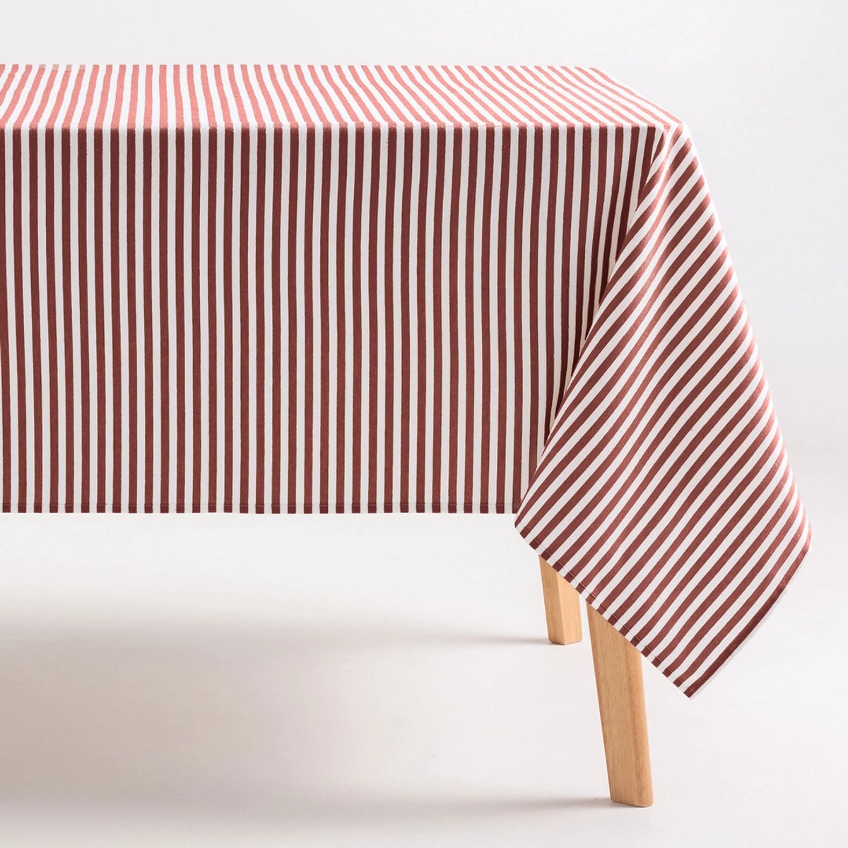 GAMUSI - Vlekbestendig Tafelkleed Katoen Polyester Streeppatroon Arenza - 160 x 240 cm - Tegel - Tafellaken met Vlekwerende Coating - Landelijke Stijl