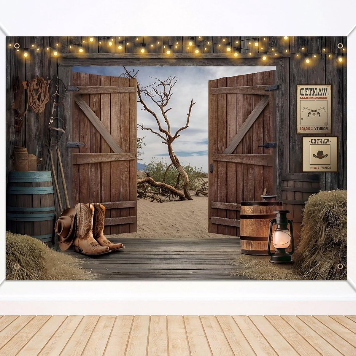 Cowboy Party Decoratie, 210x150cm Achtergrond voor Wild West Feest, Rustic Barn Rodeo Versiering voor Verjaardagen en Bruiloften