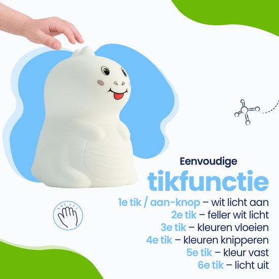 Kadoing® Dino Nachtlamp (Groot) - met Tikfunctie en Afstandsbediening - Oplaadbaar - Baby Lamp - Dinosaurus Cadeau - Nachtlampje Kinderen - Premium Kinderlamp - Speelgoed Cadeau van Kadoing — afbeelding 5