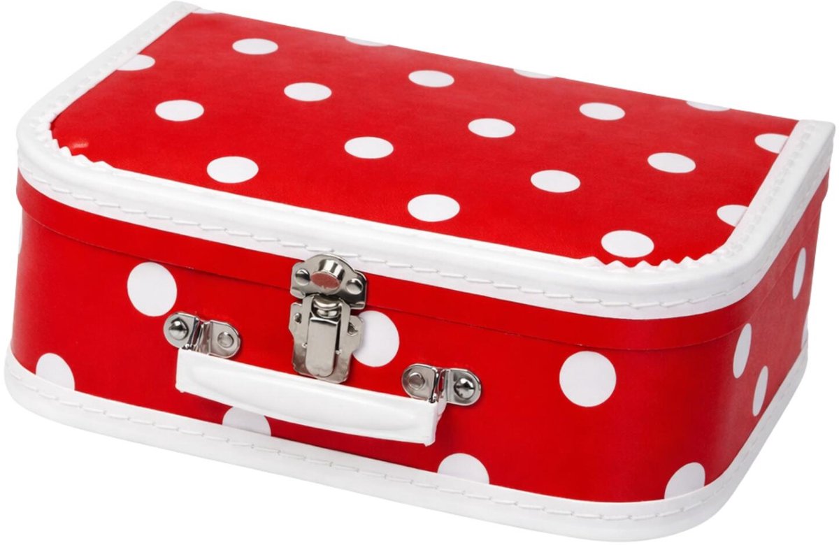 Kinderkamer opberkoffer polkadot - rood / wit - 30 cm - karton - kinderkoffer - speelkoffer
