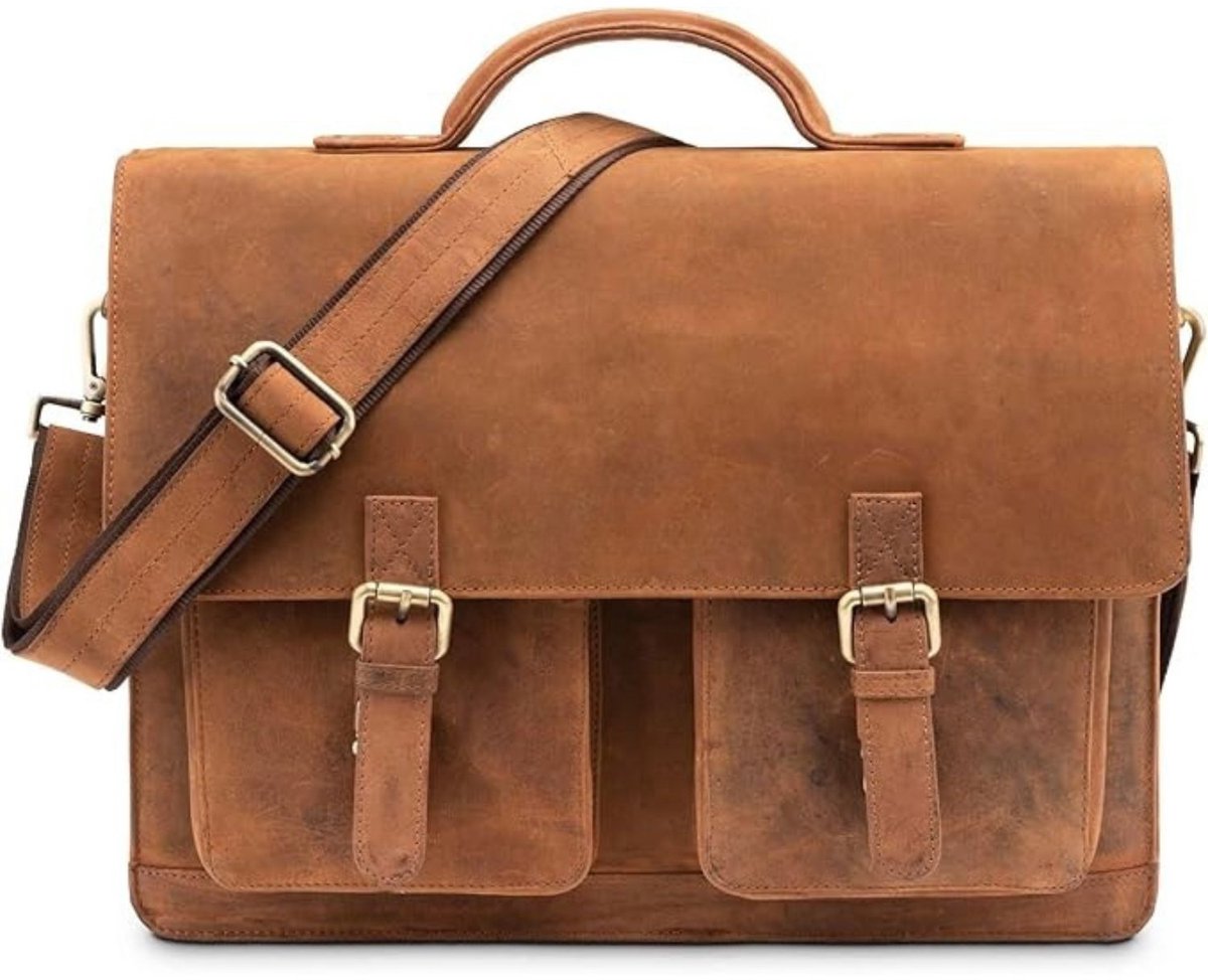 Leren Laptoptas - Laptoptas - Leren Tas - Luxe Leren Laptoptas - Werktas - Schoudertas - Business Tas - Leren Business Tas - 15 inch - Lichtbruin - van Imperatoris