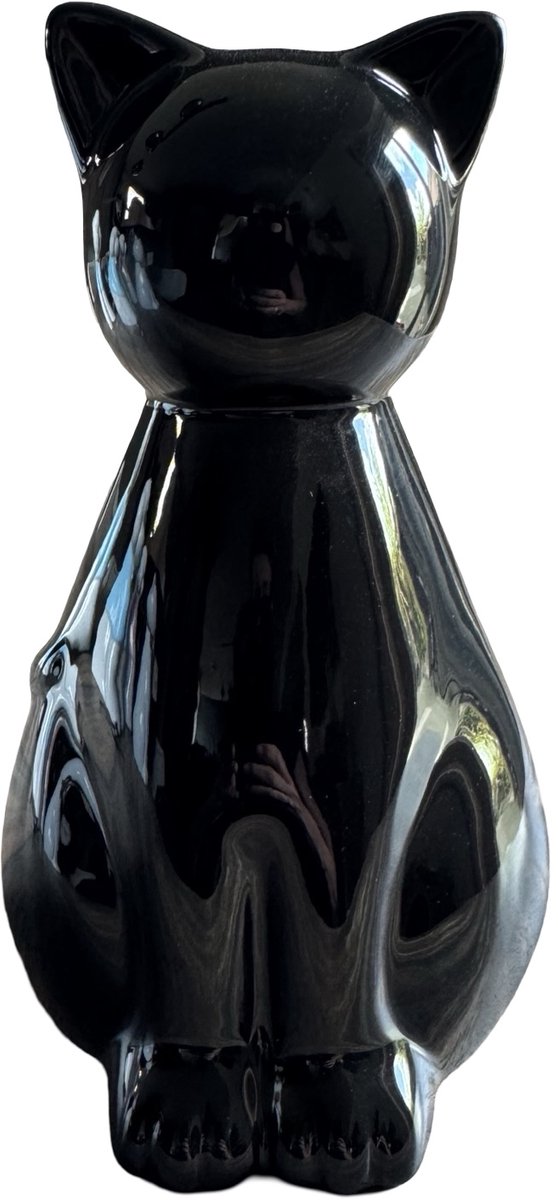 Kattenurn Zwarte Kat – 850 ml – Keramiek Hoogglans – Handgemaakt – Dierenvorm – Zwart