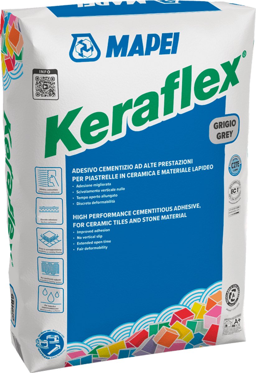 MAPEI Keraflex Tegellijm - Flexibele Cementlijm voor Wand & Vloer - Grijs - Binnen & Buiten