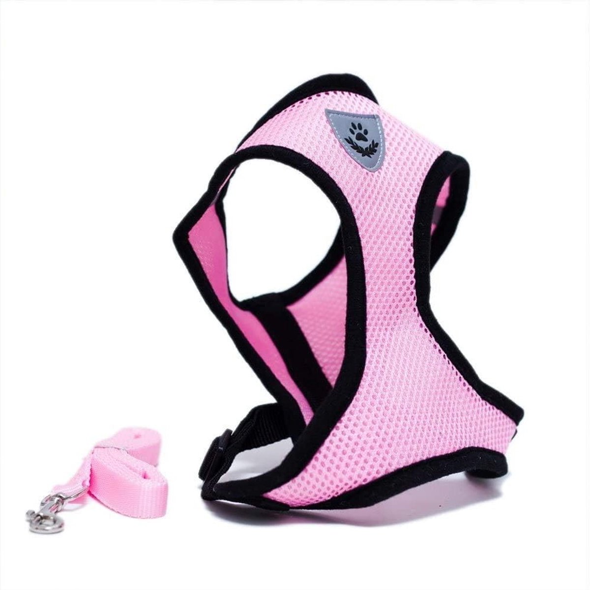 Zachte en Verstelbare Hondenharnas van Mesh Stof voor Puppy’s | Comfortabele Leash voor Wandelen met Clip (Middelgroot, Roze)