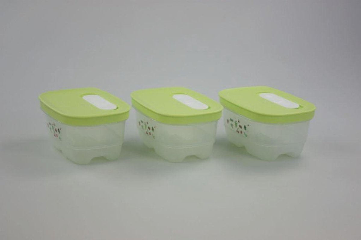 Koelkast Containers - Voedselbewaring Bakjes - Vers Houden - Ventilatie Mogelijkheid - 3 x 375ml - Limoen