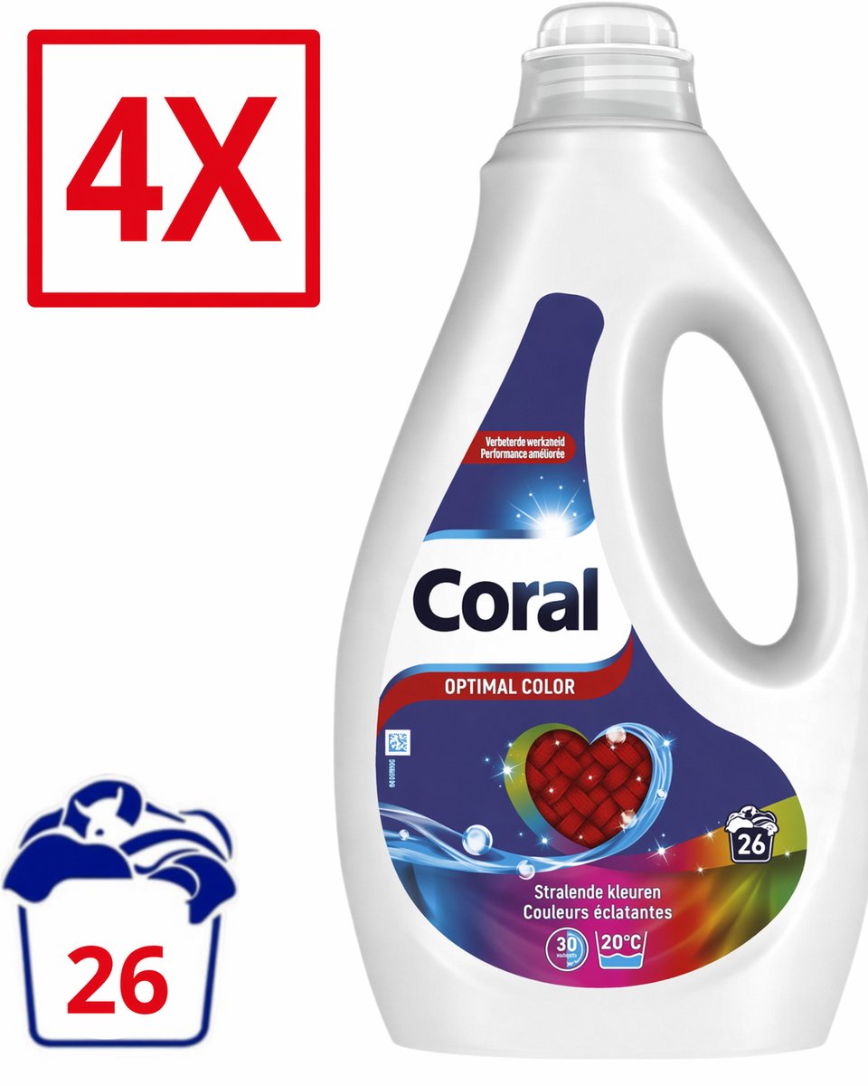4 x Coral Vloeibaar Wasmiddel Optimal Color - 1.17 L (4x26 wasbeurten)