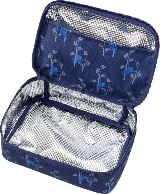 Fresk Kleine Koeltas Kind 2.5 L– Lunchtas Jongens - Thermische Lunch Koeltas - Met Bestekvak - Waterafstotende Lunchtas - Blauw - Monkey van Fresk — afbeelding 4