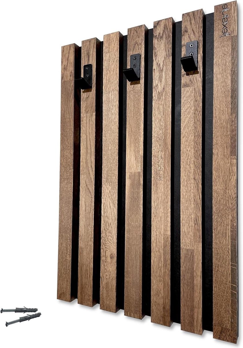 Wandgarderobe Eikenhouten Lamellen - Kapstok Haken Wandrek - Kleding Ophangen - Robuuste M